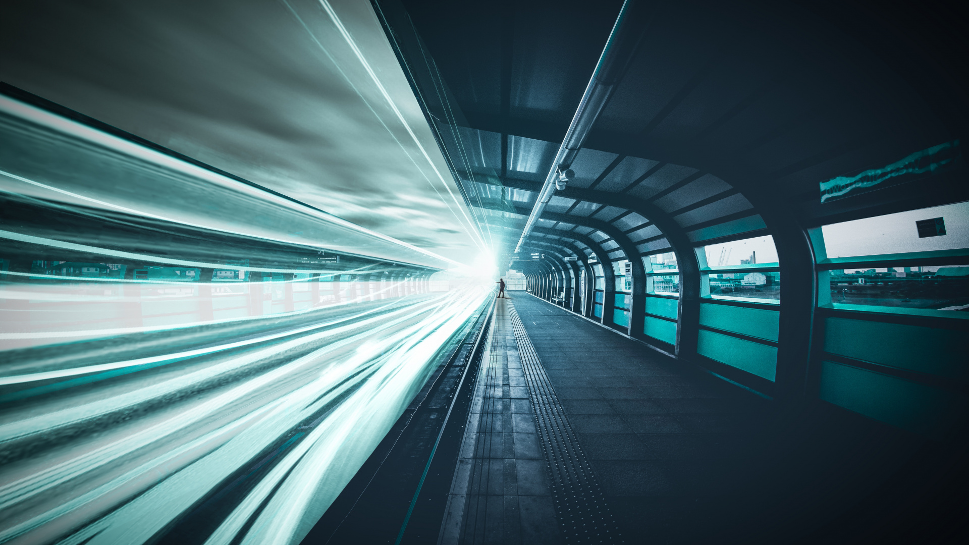 Luz Blanca y Azul en el Túnel. Wallpaper in 1920x1080 Resolution