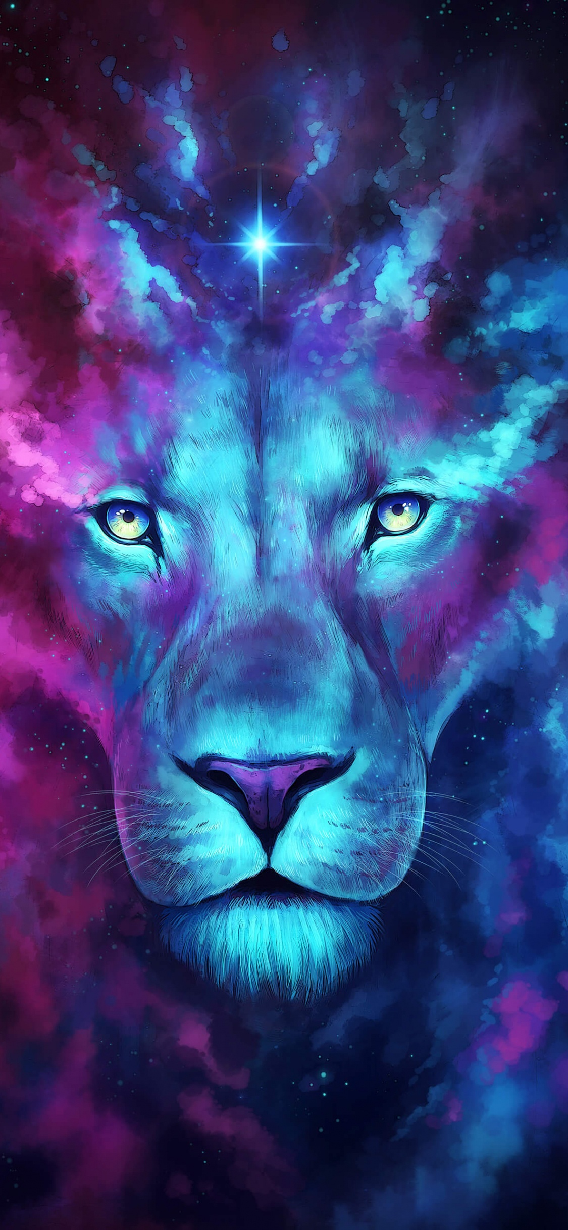 狮子, 老虎, 艺术, 猫科, 紫色的 壁纸 1125x2436 允许