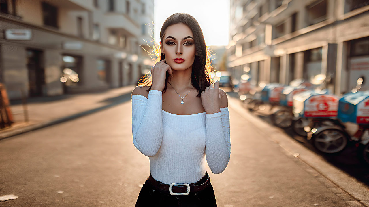 Portrait, Shoulder, White, Lip, Street Fashion. Wallpaper in 1280x720 Resolution