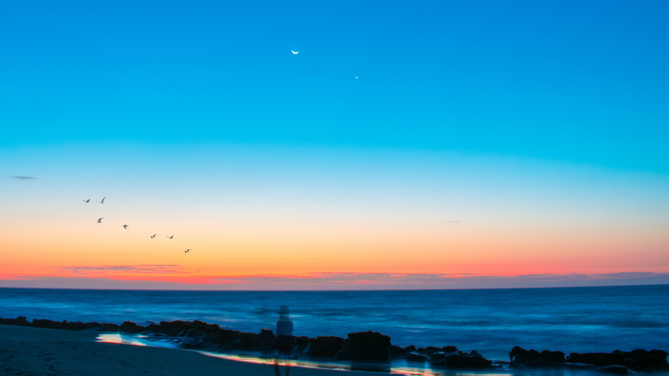 地平线, 大海, 海洋, 气氛, 冷静 壁纸 1366x768 允许