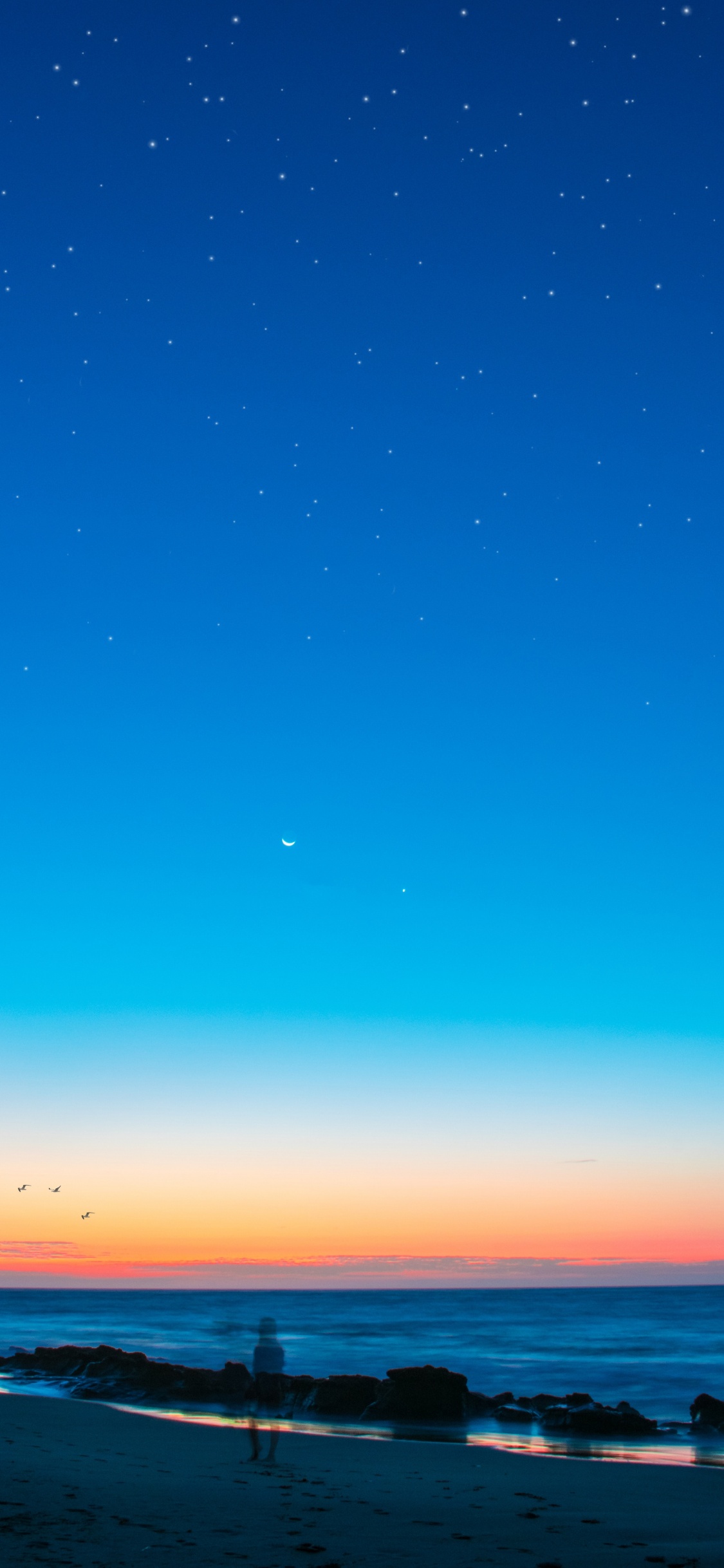 Horizon, Blue, Sea, Ocean, Atmosphere. Wallpaper in 1125x2436 Resolution