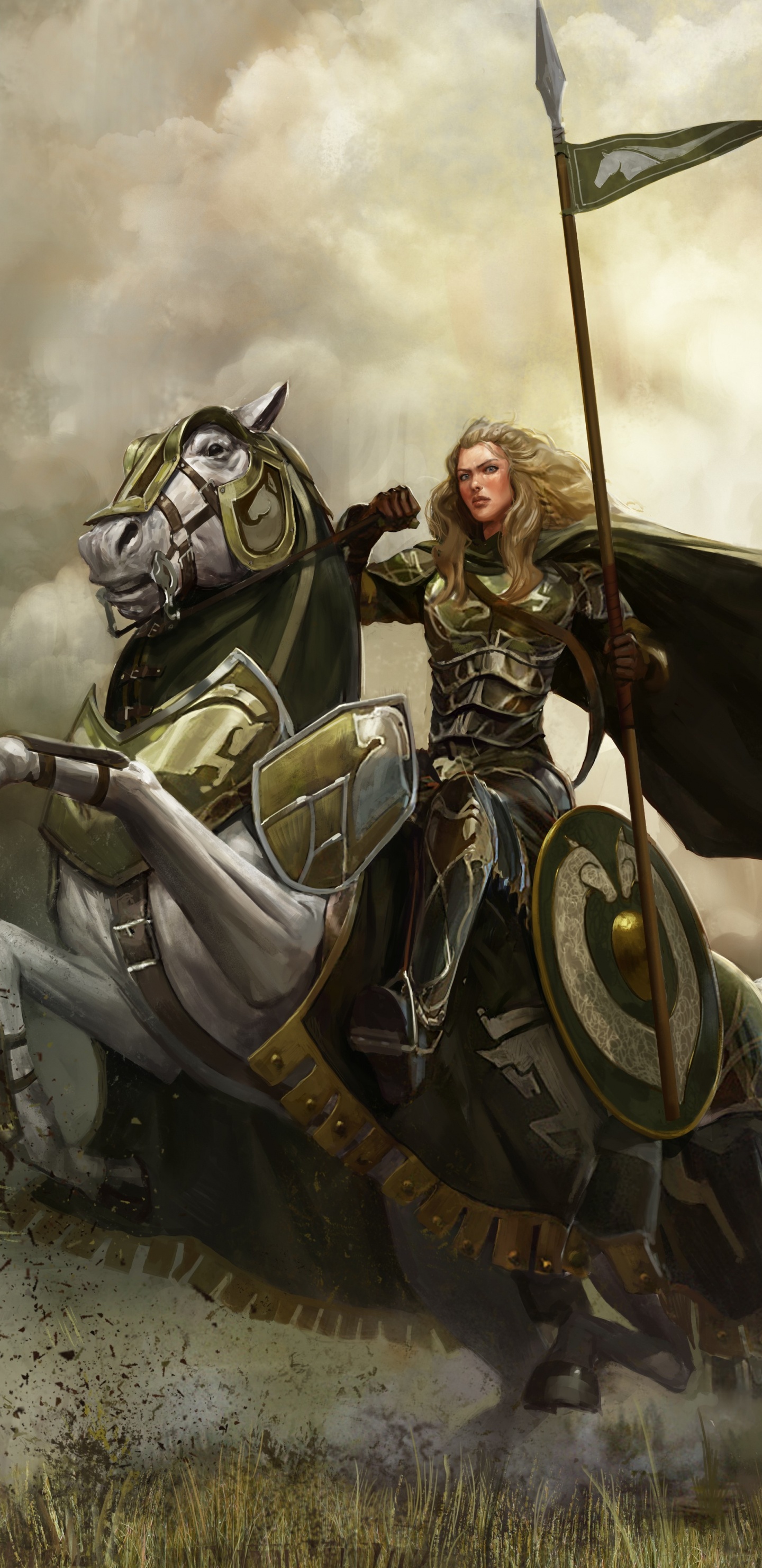 Man in Black and Gold Suit Riding Horse. Wallpaper in 1440x2960 Resolution