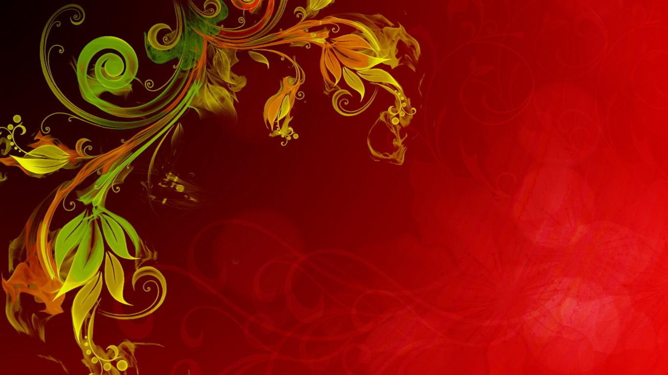 Peinture Abstraite Rouge Jaune et Verte. Wallpaper in 1366x768 Resolution