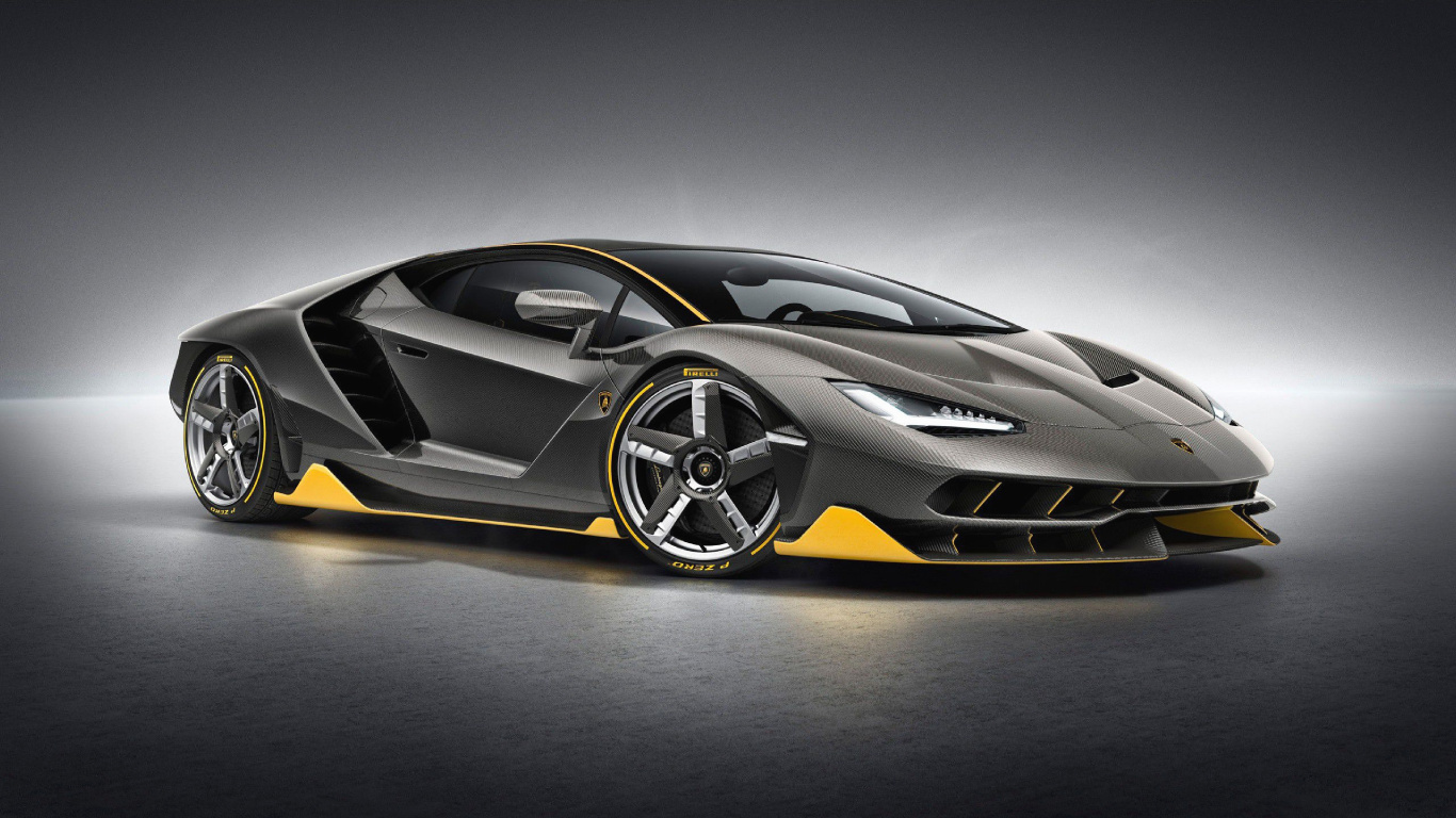 Black and Yellow Lamborghini Aventador. Wallpaper in 1366x768 Resolution