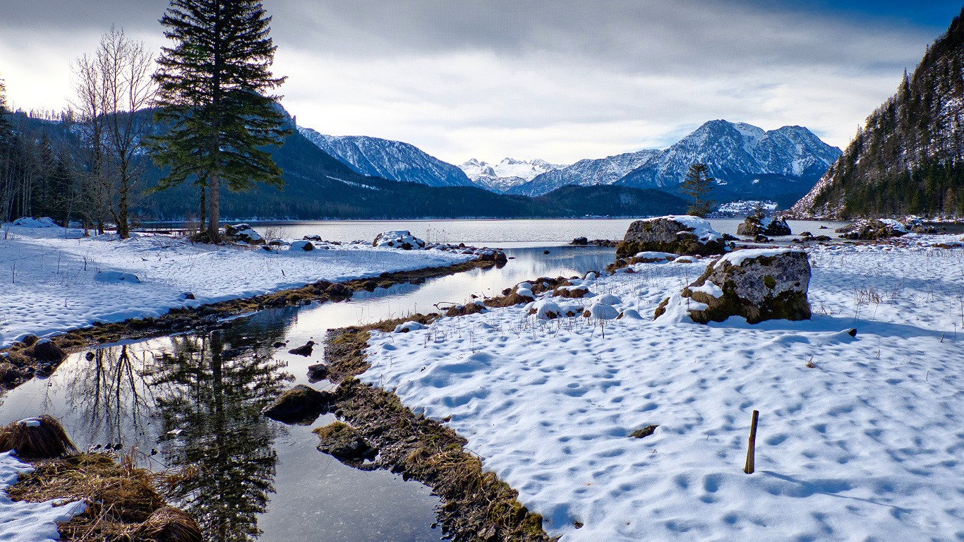 冬天, 性质, 眼底, 多山的地貌, 天空 壁纸 1366x768 允许
