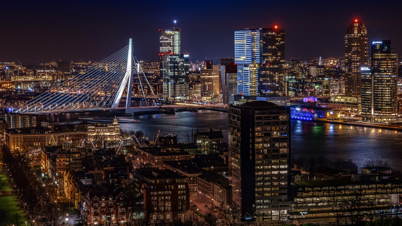 City Skyline During Night Time. Wallpaper in 1366x768 Resolution
