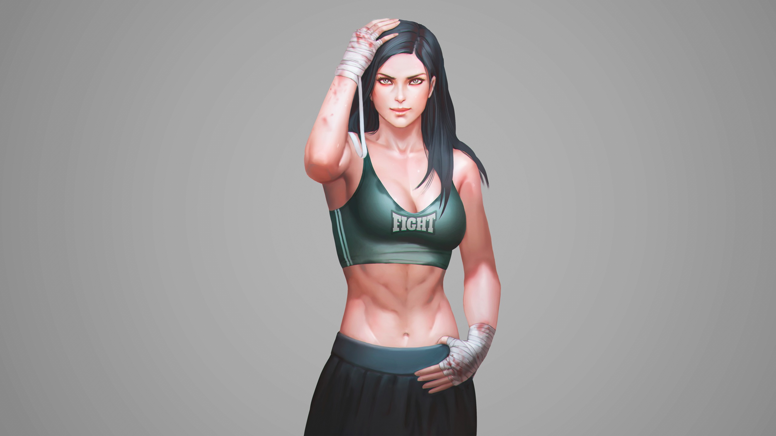 Woman in Red Sports Bra and Black Skirt. Wallpaper in 2560x1440 Resolution