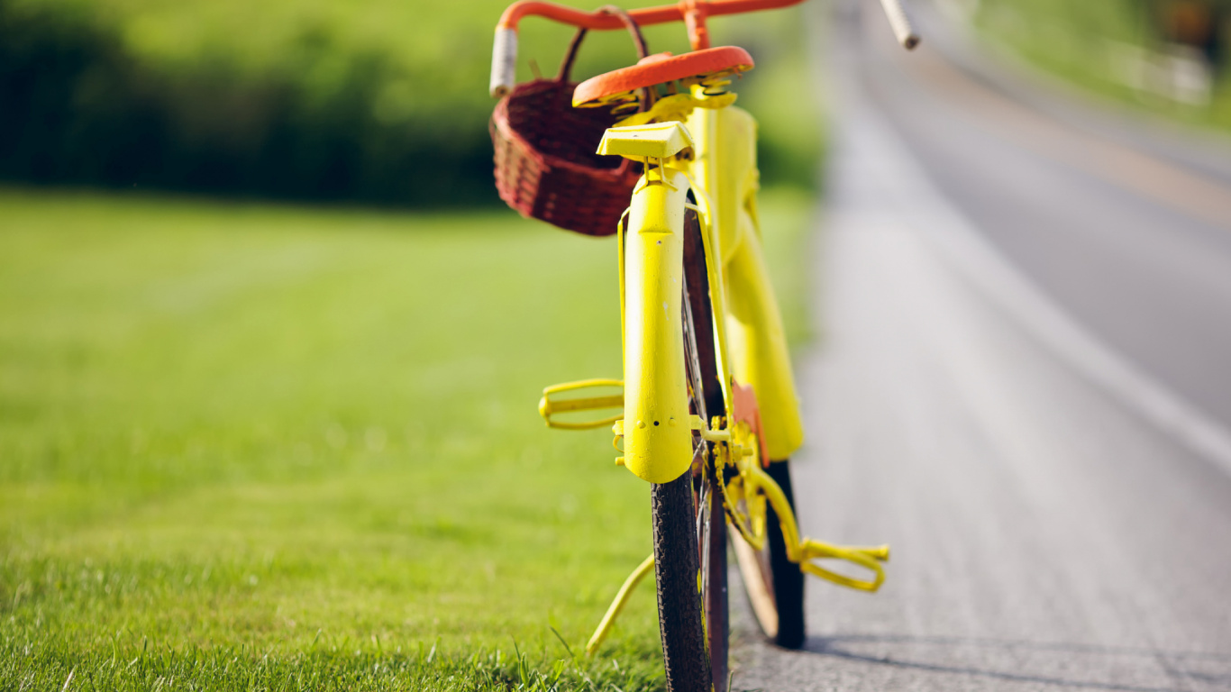 Vélo Rouge et Jaune Sur Terrain D'herbe Verte Pendant la Journée. Wallpaper in 1366x768 Resolution