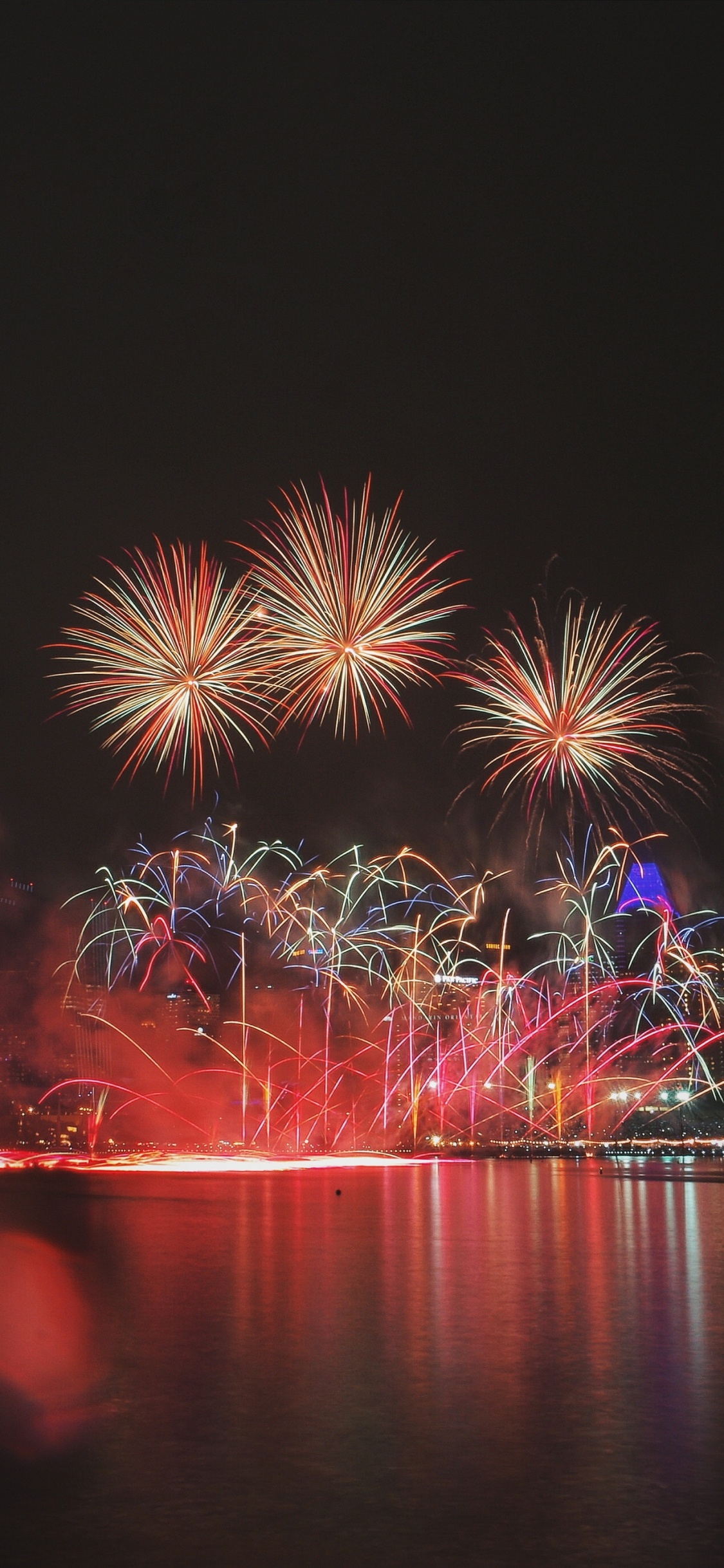 New Year, Fireworks, Night, New Years Day, Midnight. Wallpaper in 1125x2436 Resolution