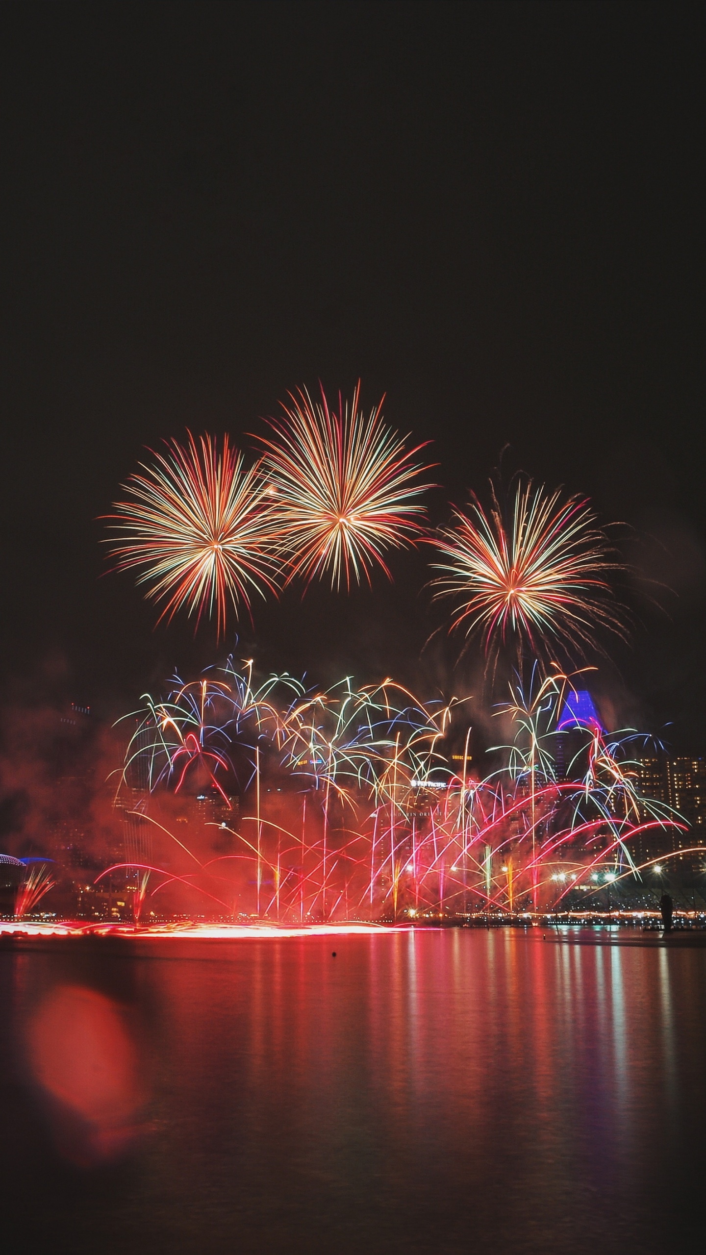 Neujahr, Feuerwerk, Nacht, Neue Jahre Tag, Mitternacht. Wallpaper in 1440x2560 Resolution