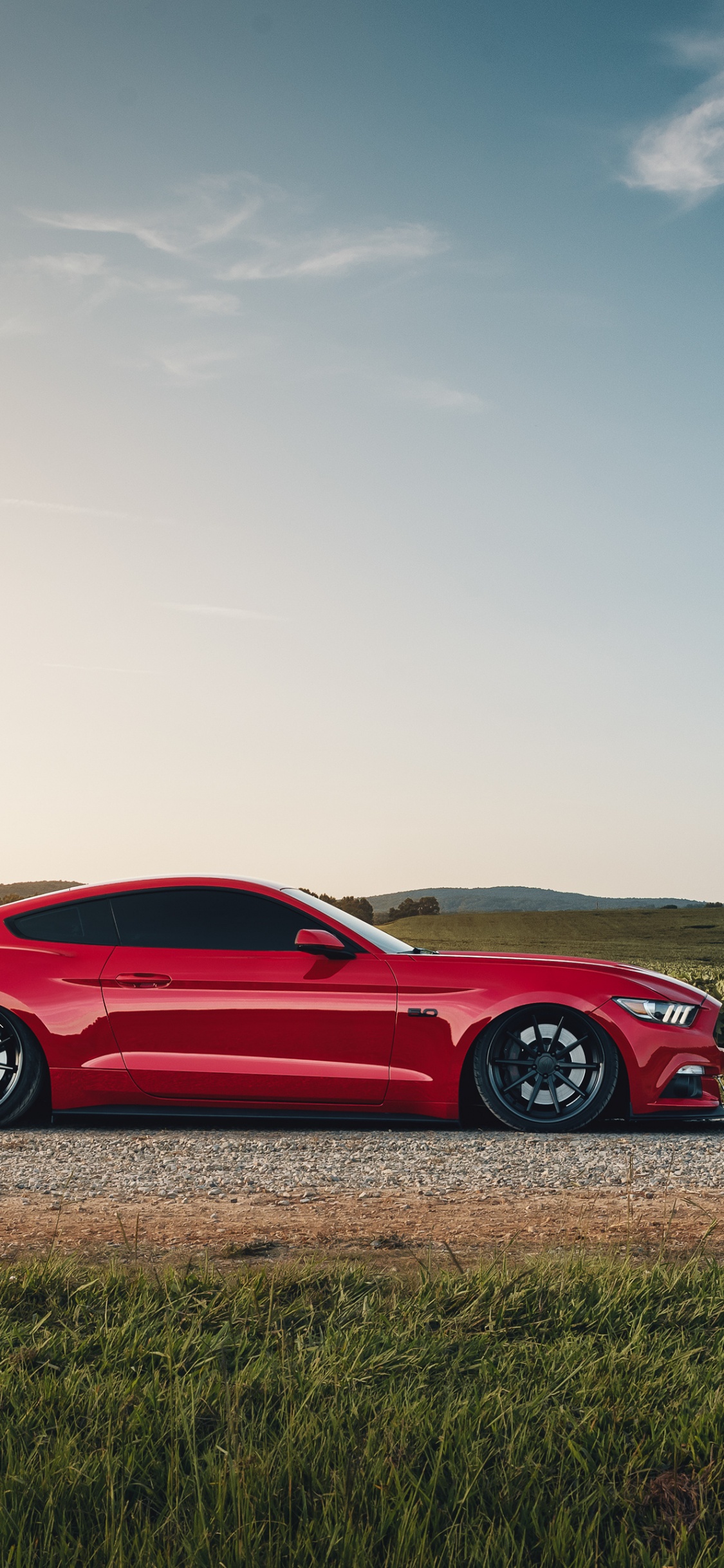 Rotes Ferrari-Coupé Auf Braunem Feld Unter Blauem Himmel Tagsüber. Wallpaper in 1125x2436 Resolution