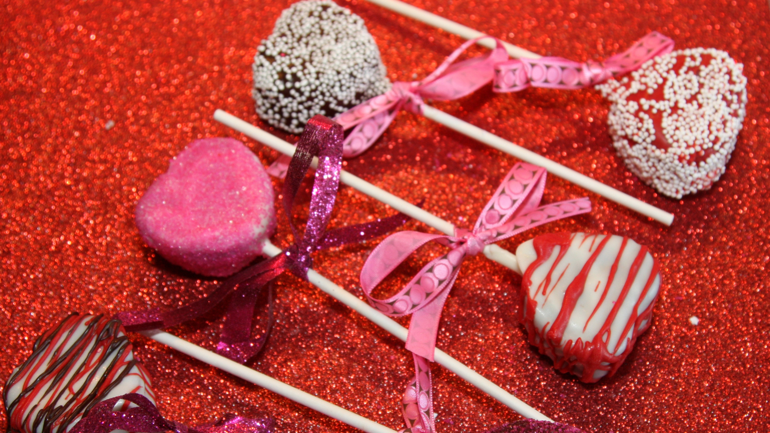 Cake Pop, Confectionery, Dessert, Heart, Love. Wallpaper in 2560x1440 Resolution