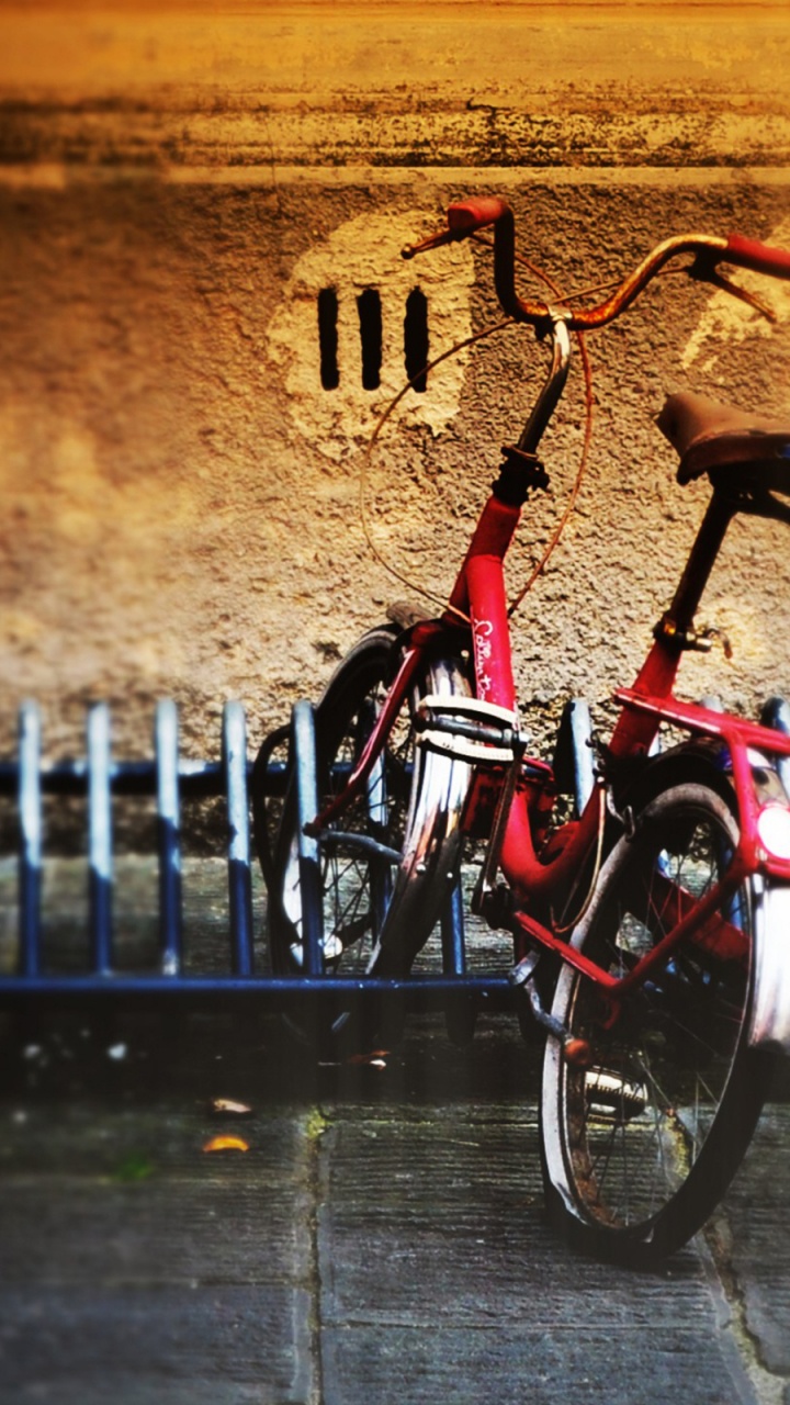 Bicicleta, Parking de Bicicletas, Bicicleta de Arte, Bicicleta Plegable, Bicicleta Roja. Wallpaper in 720x1280 Resolution