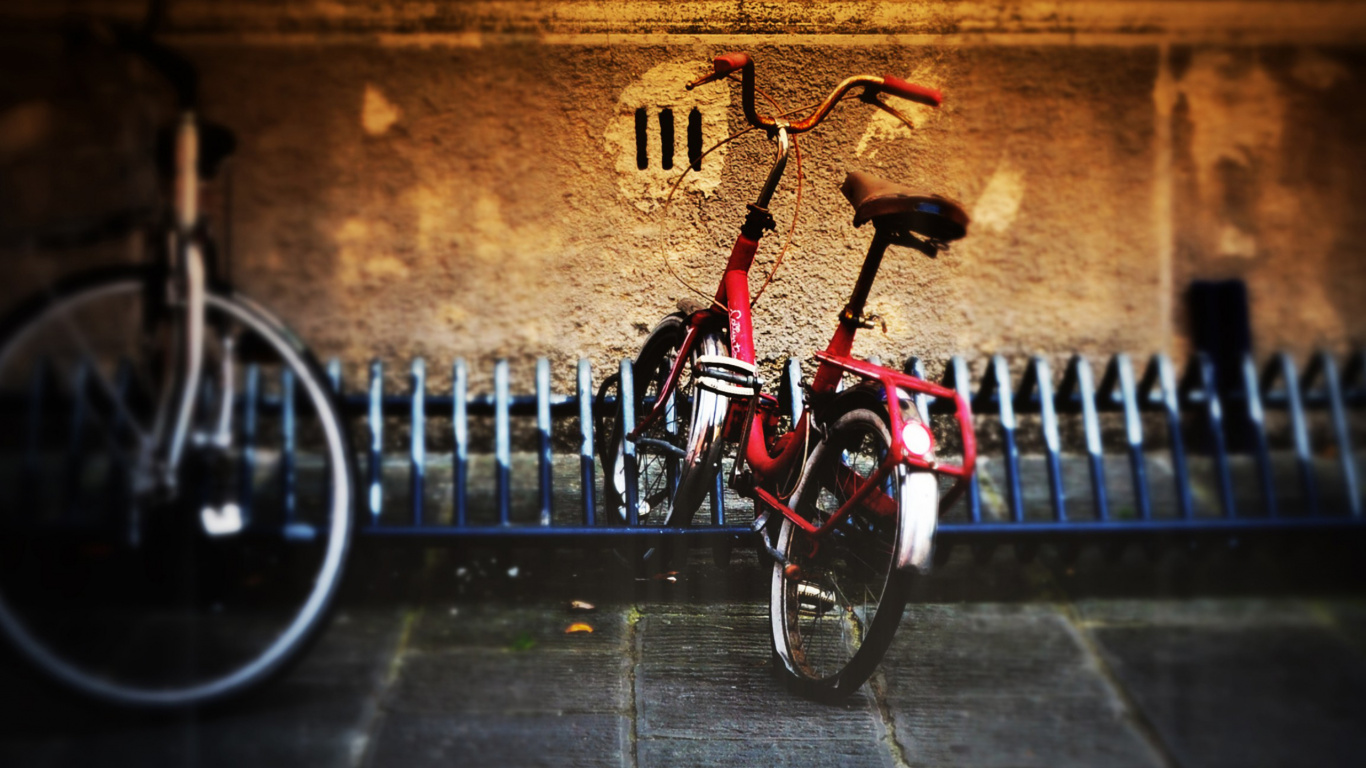 Bicycle, Bicycle Parking, Art Bike, Folding Bicycle, Red Bike. Wallpaper in 1366x768 Resolution