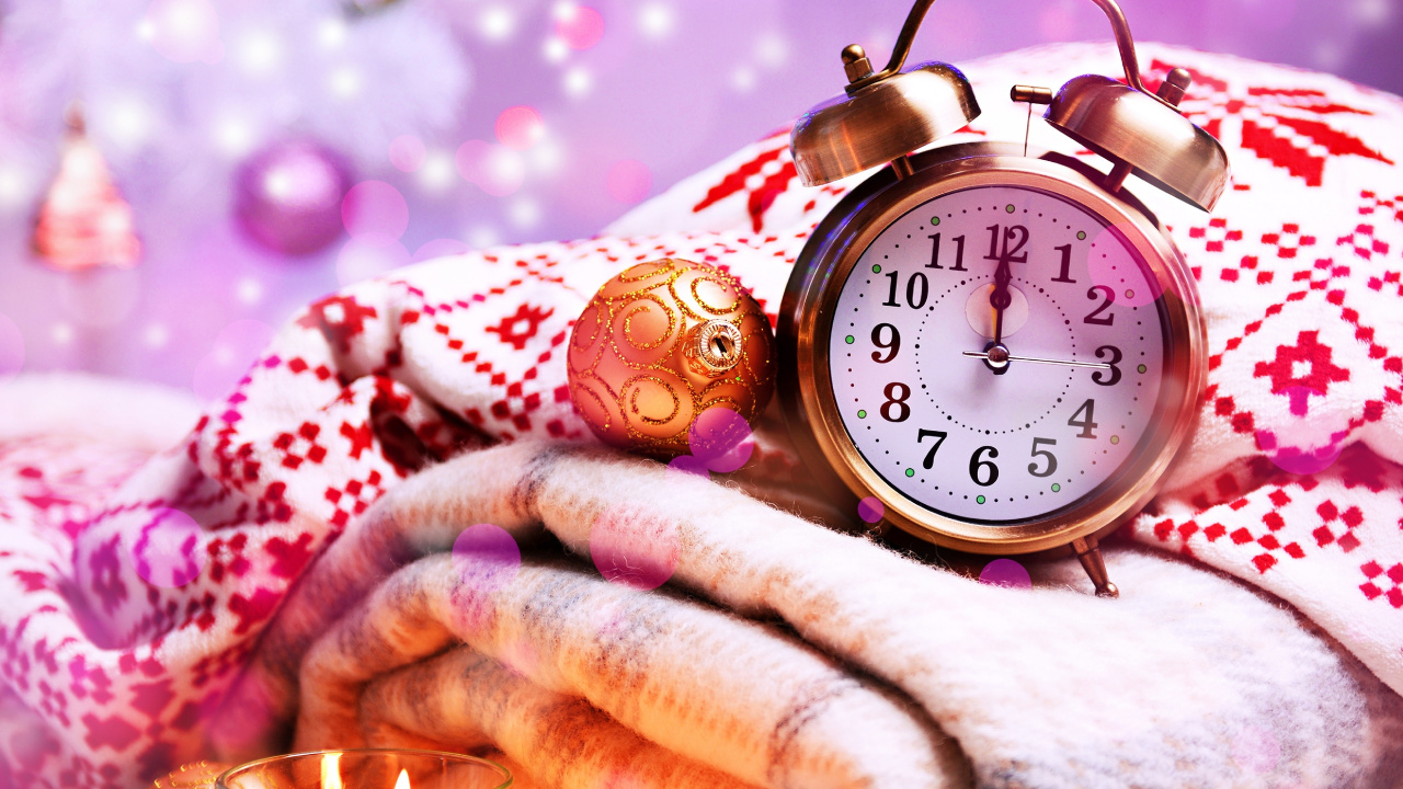 New Year, Christmas Day, Holiday, Alarm Clock, Watch. Wallpaper in 1280x720 Resolution