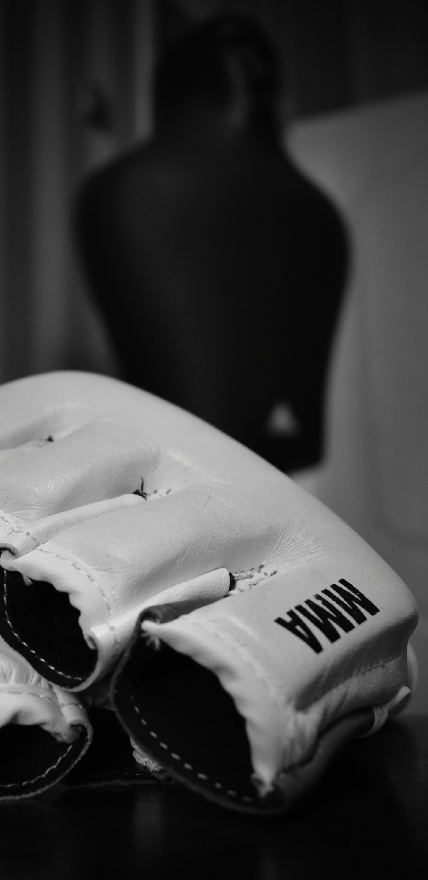 Grayscale Photo of White and Black Nike Athletic Shoes. Wallpaper in 1440x2960 Resolution