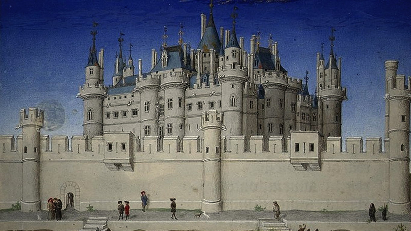 People Walking on Gray Concrete Castle During Daytime. Wallpaper in 1366x768 Resolution