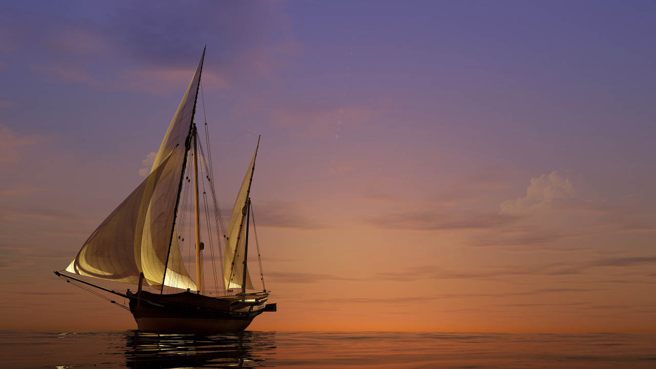 Sail Boat on Body of Water During Sunset. Wallpaper in 1280x720 Resolution