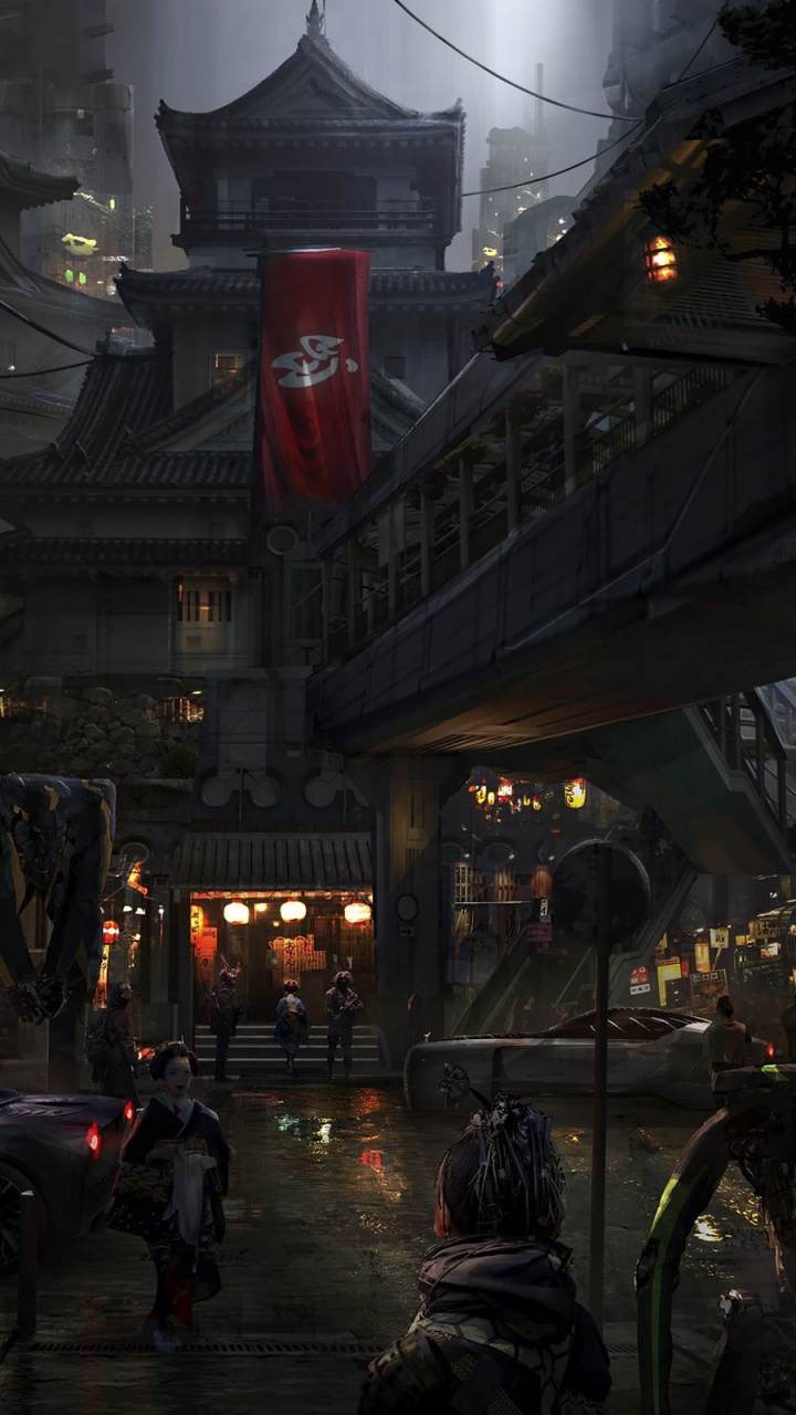 Neo Edo, Art, Digital Art, Cyberpunk, Painting. Wallpaper in 720x1280 Resolution