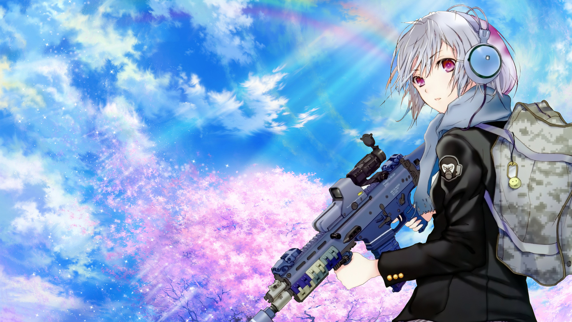 White Haired Male Anime Character Holding Rifle. Wallpaper in 1920x1080 Resolution