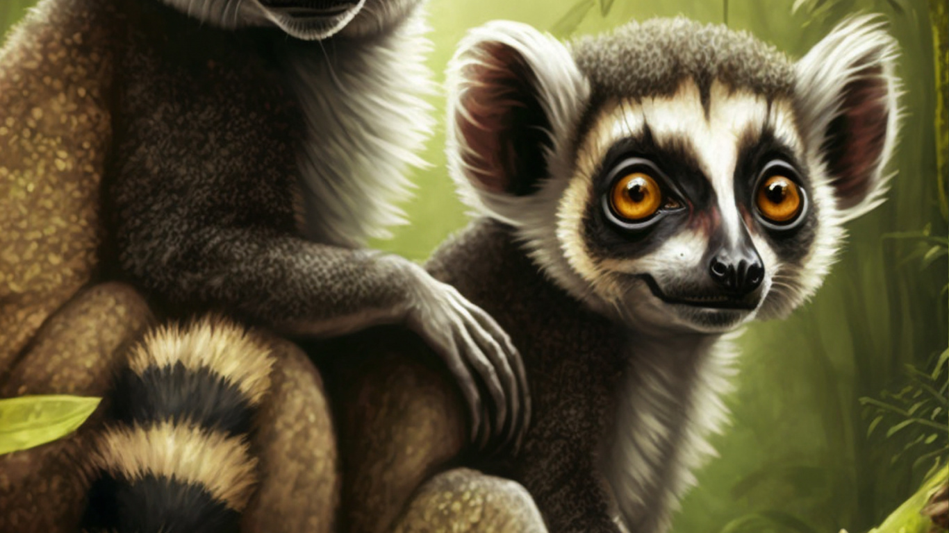 Mouse Lemur, Lemurs, Lemur, Eye, Green. Wallpaper in 1366x768 Resolution