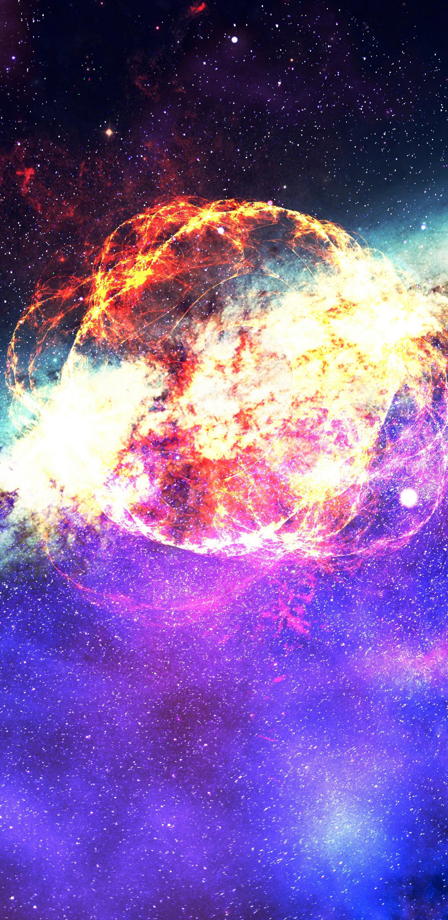 Illustration de la Galaxie Bleue et Brune. Wallpaper in 1440x2960 Resolution