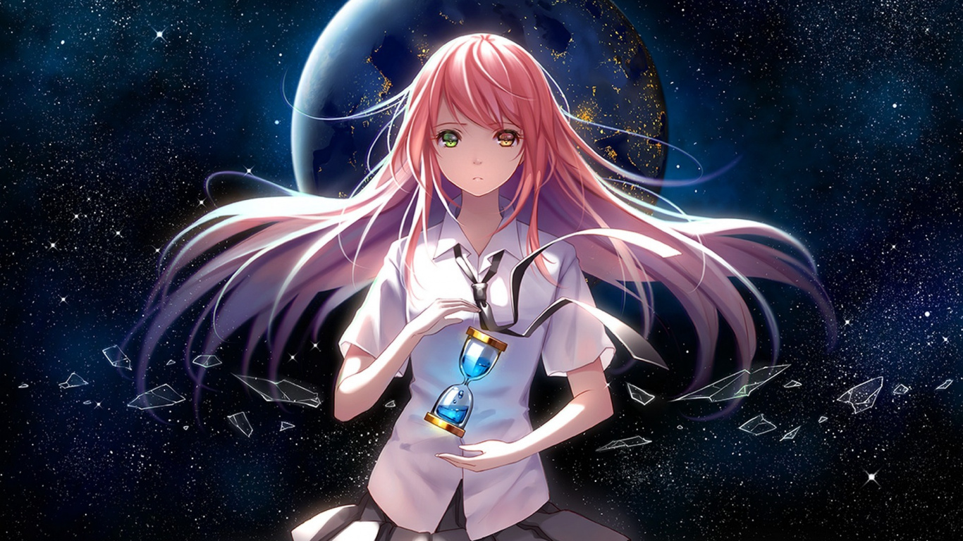 Fille en Caractère Anime Uniforme Scolaire Blanc et Noir. Wallpaper in 1366x768 Resolution