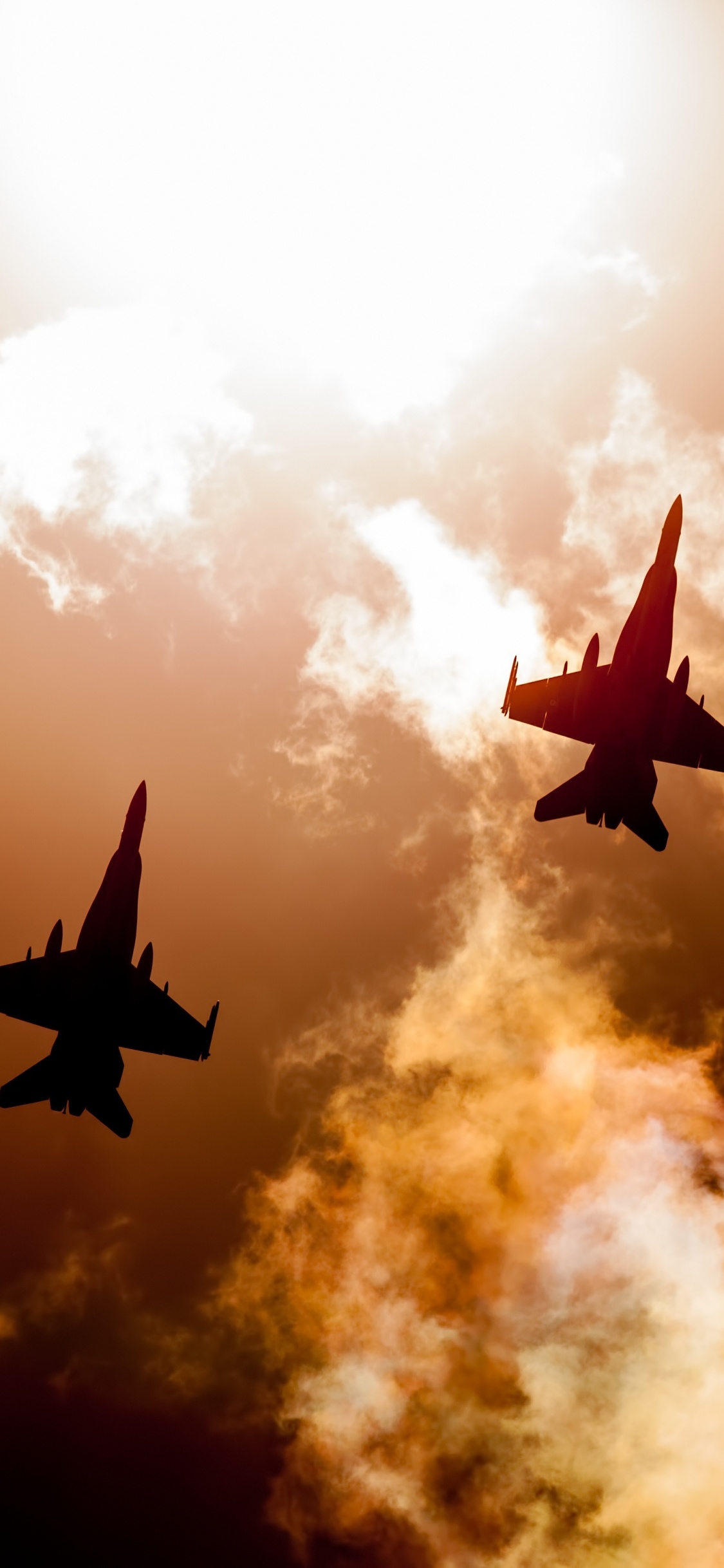 Two Fighter Planes Flying in The Sky. Wallpaper in 1125x2436 Resolution