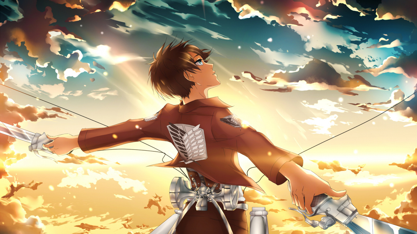 Eren Yeager, Levi, 阿明Arlert, 笠阿克曼, 攻击的巨人 壁纸 1366x768 允许