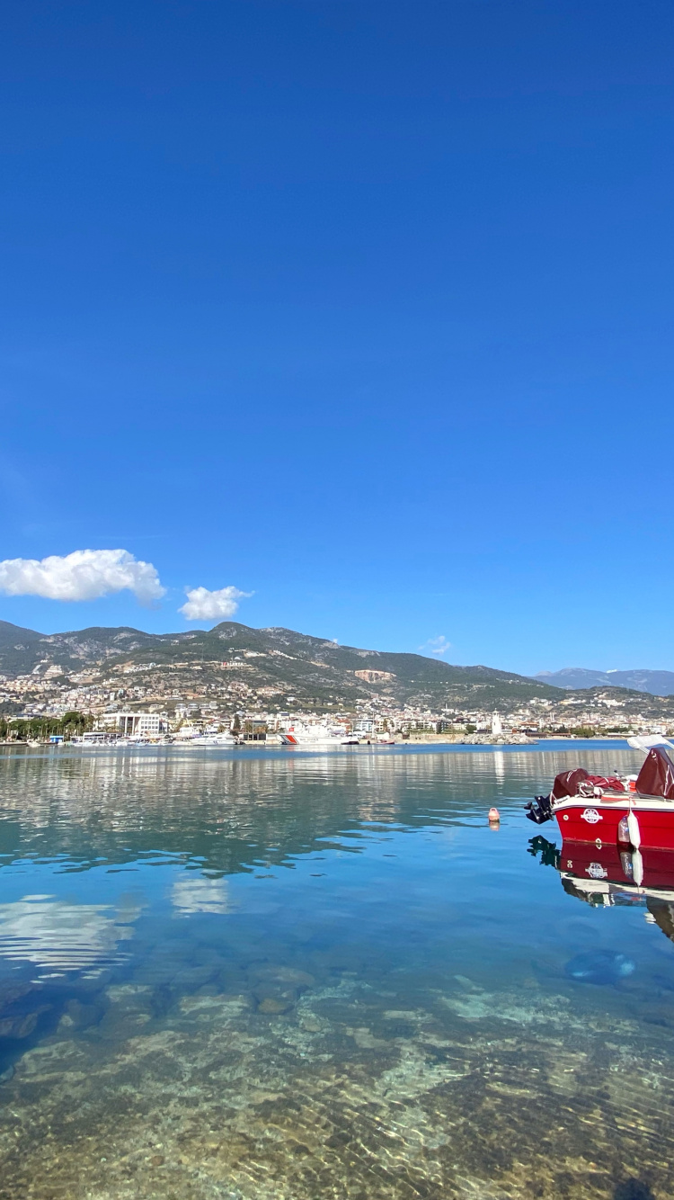 Water, Cloud, Mountain, Blue, Watercraft. Wallpaper in 750x1334 Resolution