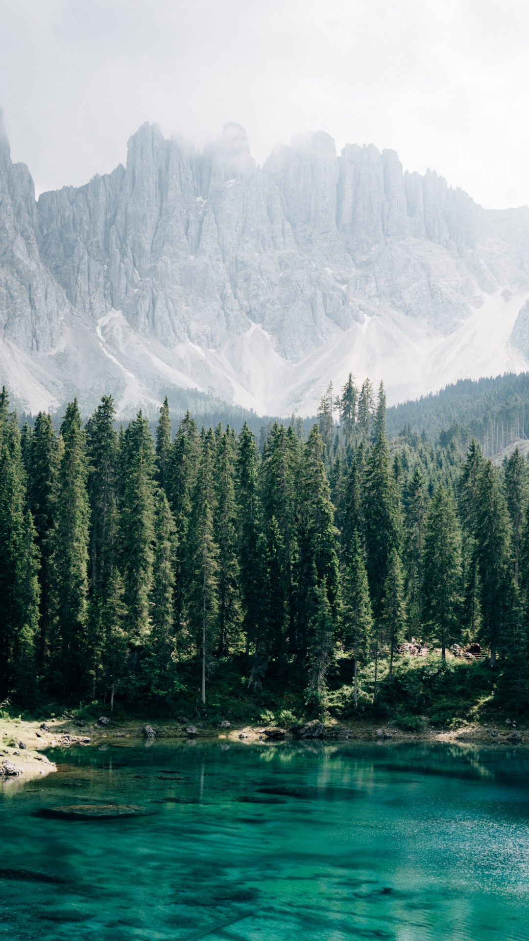 Karersee, Conifers, Mount Scenery, Glacial Lake, Nature. Wallpaper in 1080x1920 Resolution