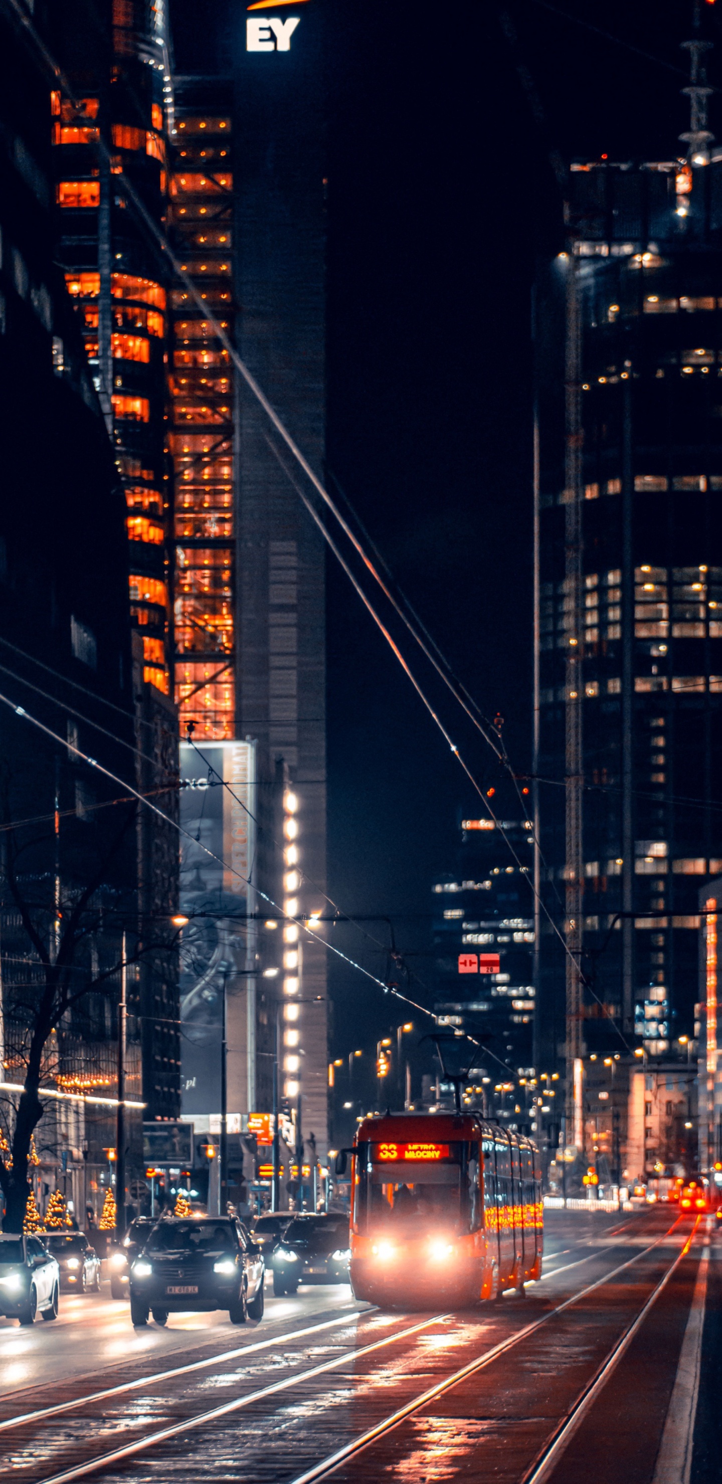 Warschauer, Gebäude, Wolkenkratzer, Automotive Lighting, Licht. Wallpaper in 1440x2960 Resolution