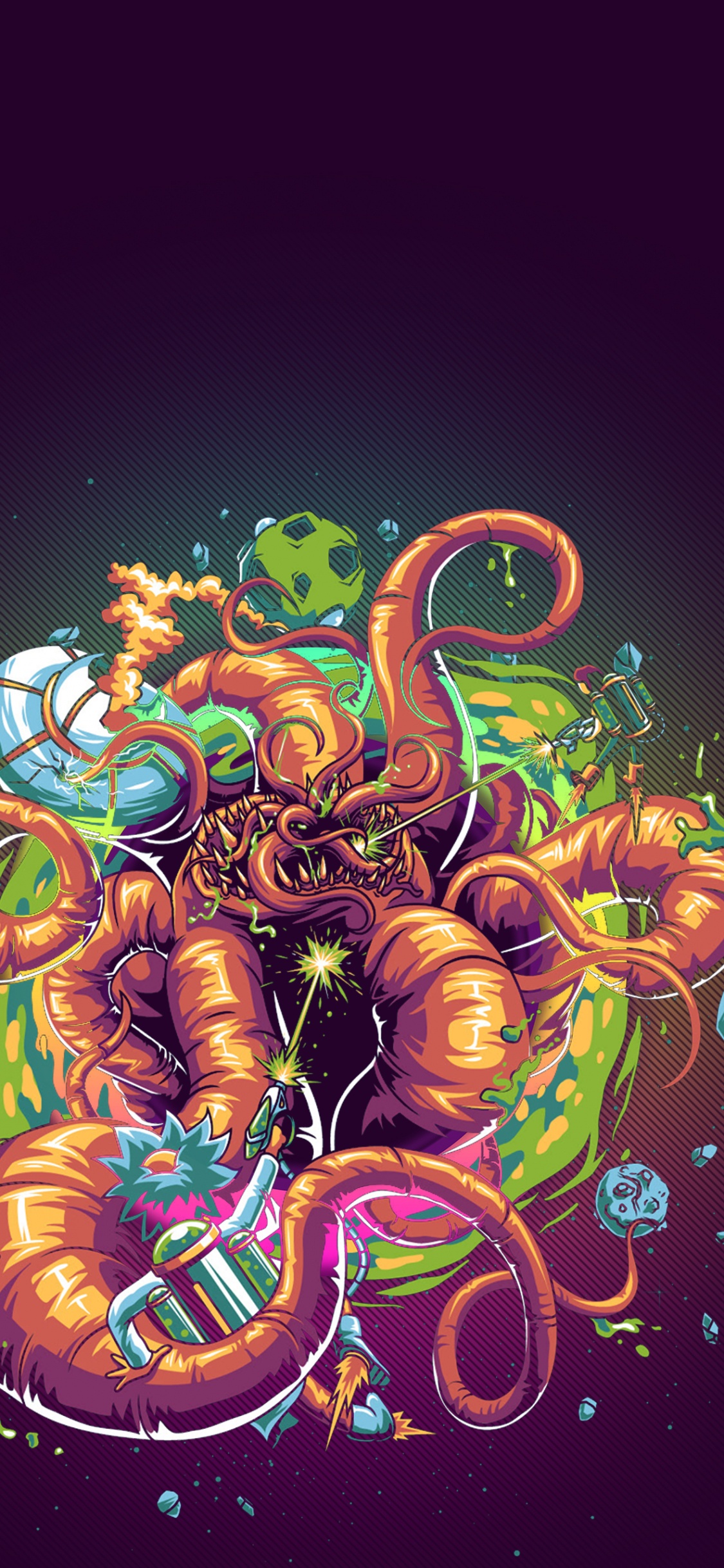 Pulpo, Rick Sánchez, Morty Smith, Arte, Ilustración. Wallpaper in 1125x2436 Resolution