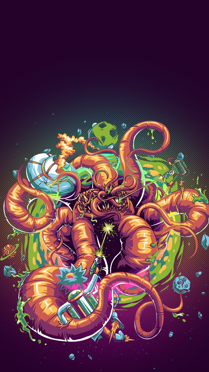 Pulpo, Rick Sánchez, Morty Smith, Arte, Ilustración. Wallpaper in 720x1280 Resolution