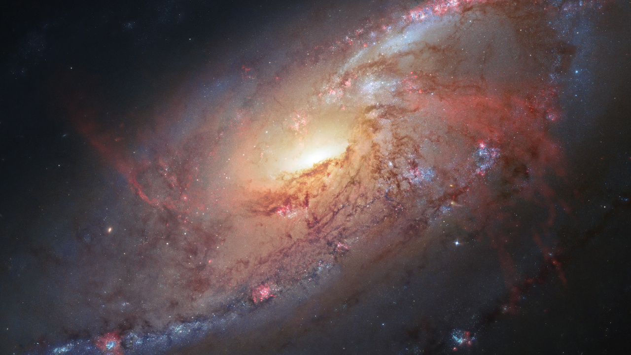 梅西耶 106, 哈勃太空望远镜, 螺旋星系, 外层空间, 气氛 壁纸 1280x720 允许