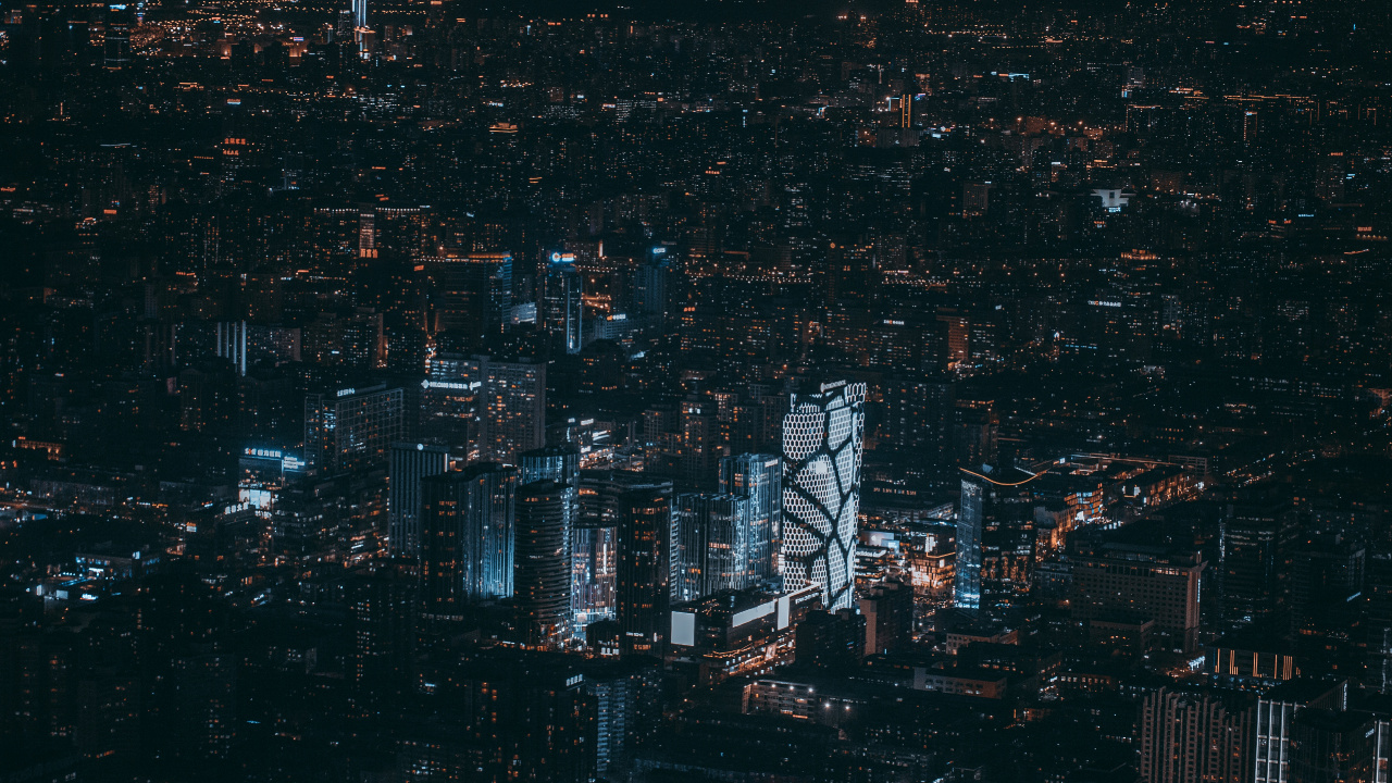 Aerial View of City Buildings During Night Time. Wallpaper in 1280x720 Resolution