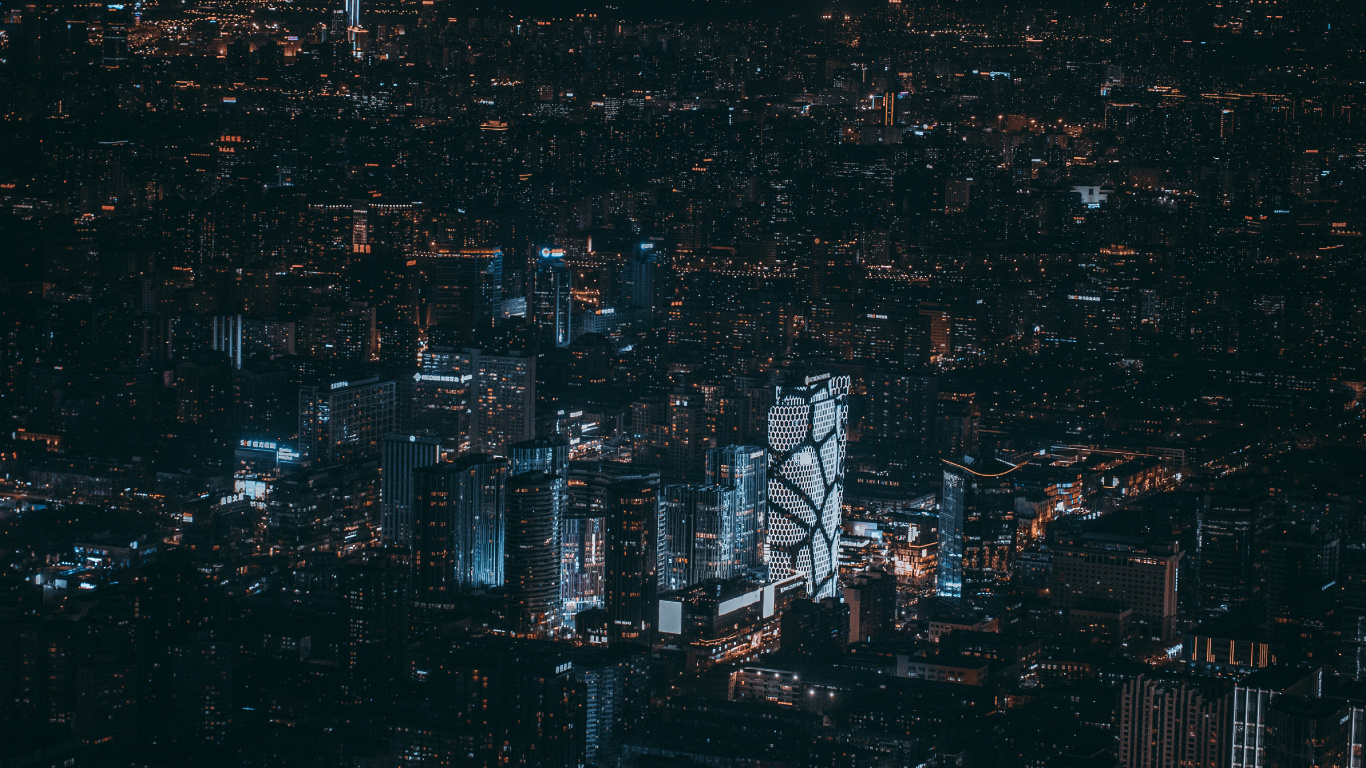 Aerial View of City Buildings During Night Time. Wallpaper in 1366x768 Resolution