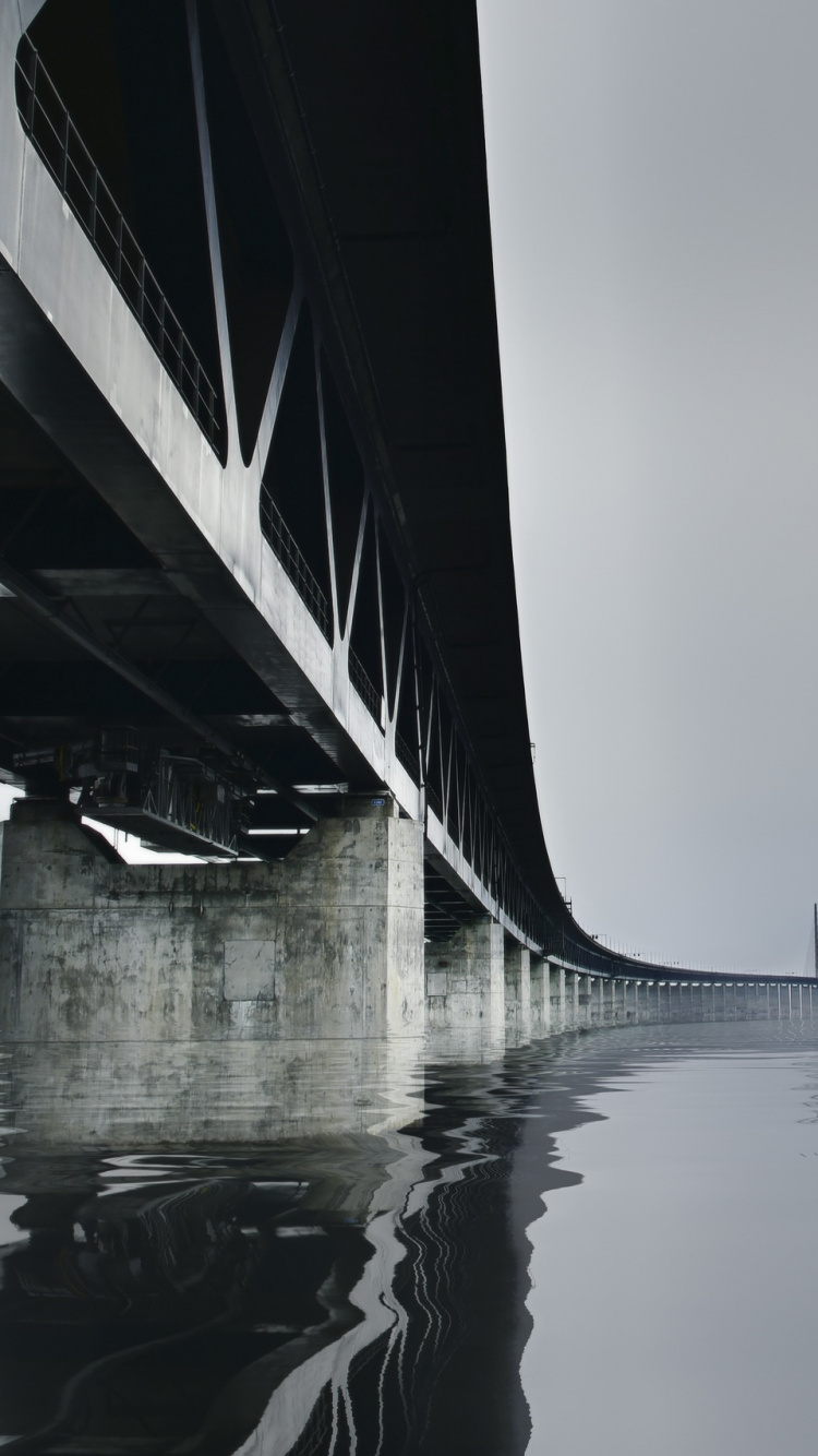 Photo en Niveaux de Gris D'un Pont Au-dessus de L'eau. Wallpaper in 750x1334 Resolution