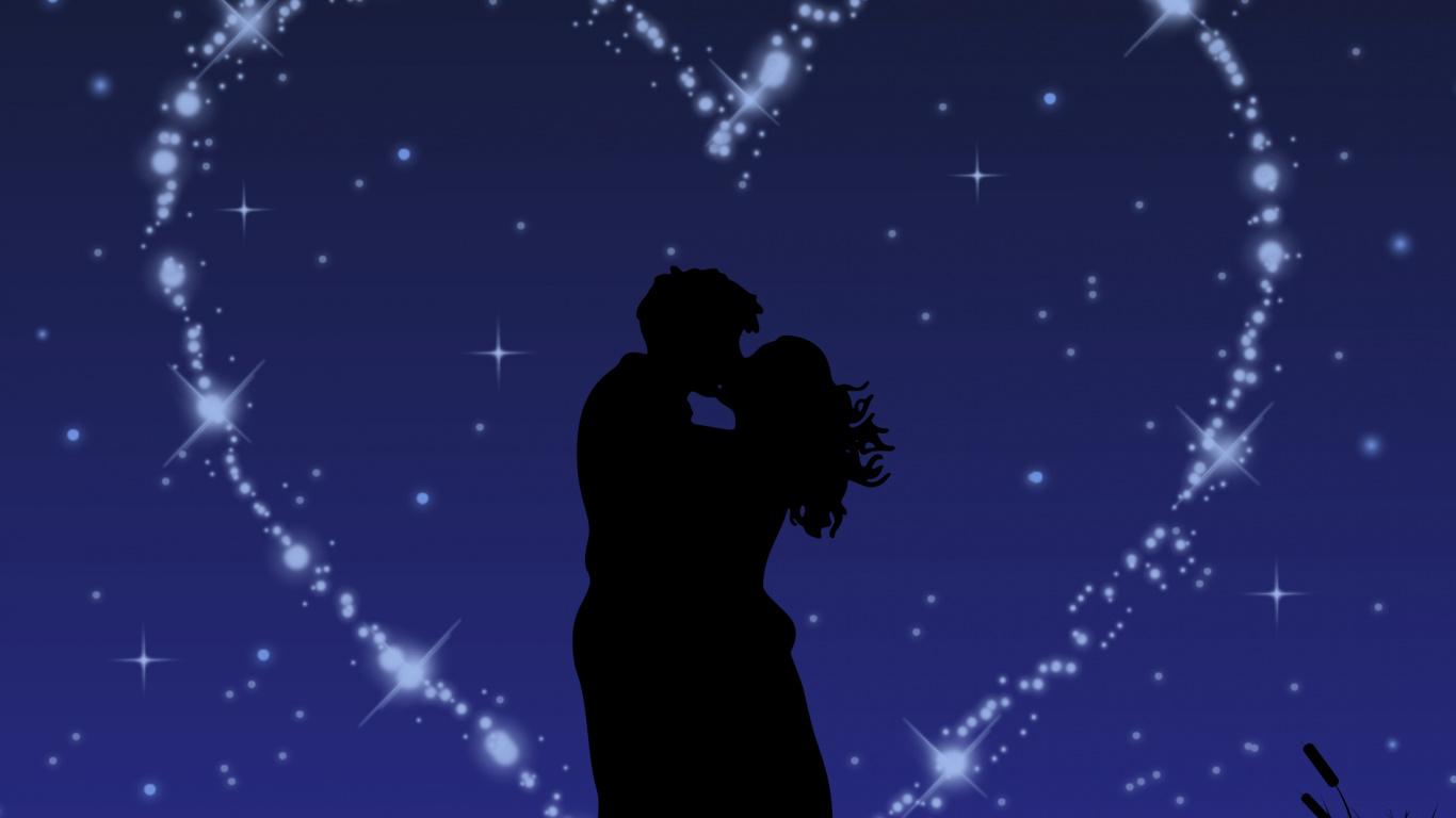 Kiss, Art, Silhouette, Romance, Love. Wallpaper in 1366x768 Resolution