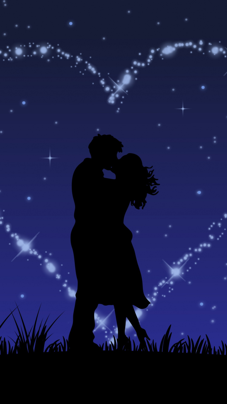 Kiss, Art, Silhouette, Romance, Love. Wallpaper in 750x1334 Resolution