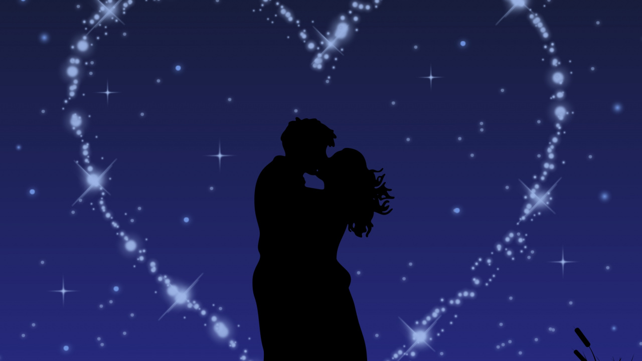 Baiser, Art, Silhouette, Amour, Lumière. Wallpaper in 1280x720 Resolution