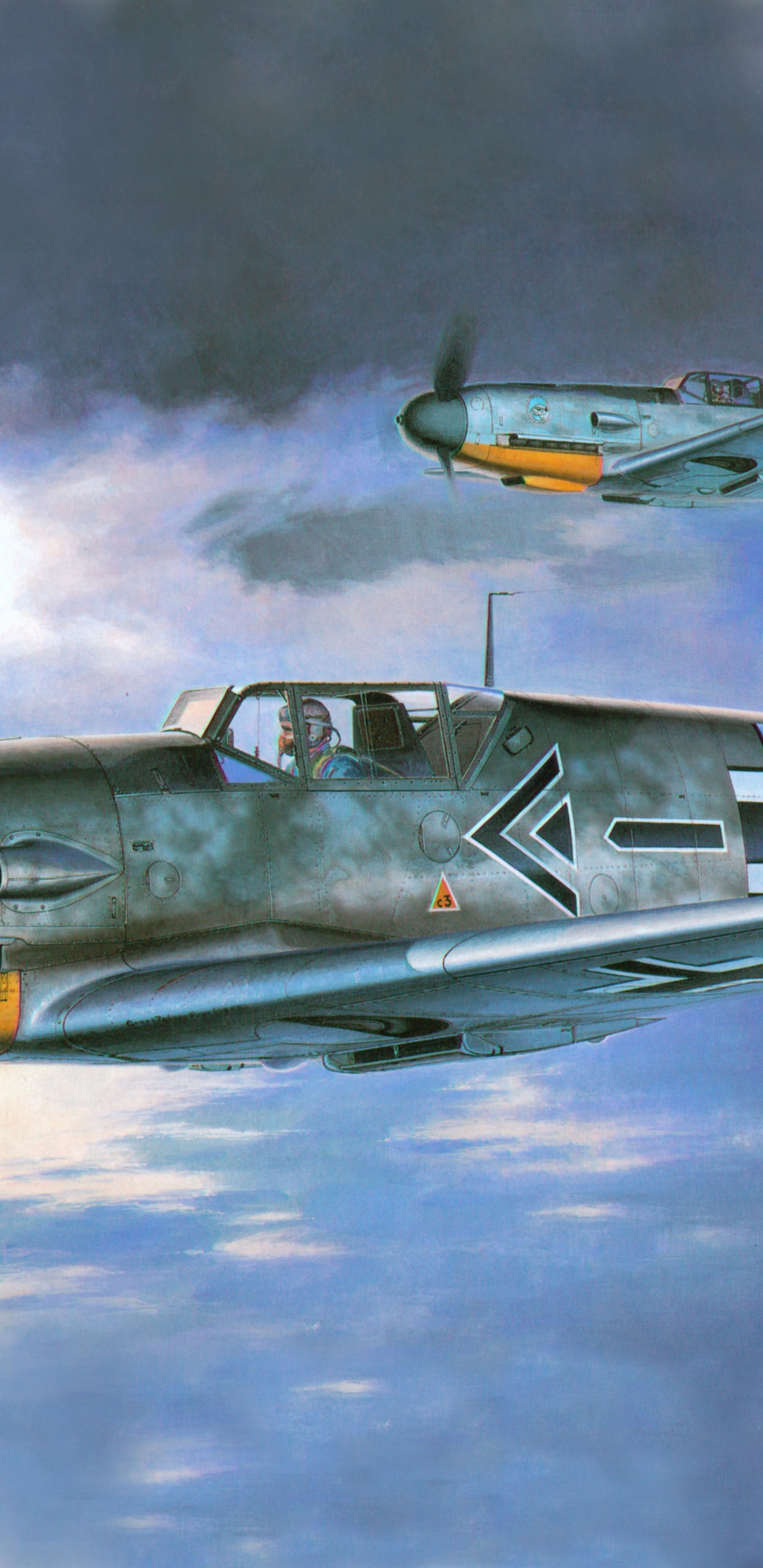 Avión de Combate Gris y Amarillo en el Cielo. Wallpaper in 1440x2960 Resolution