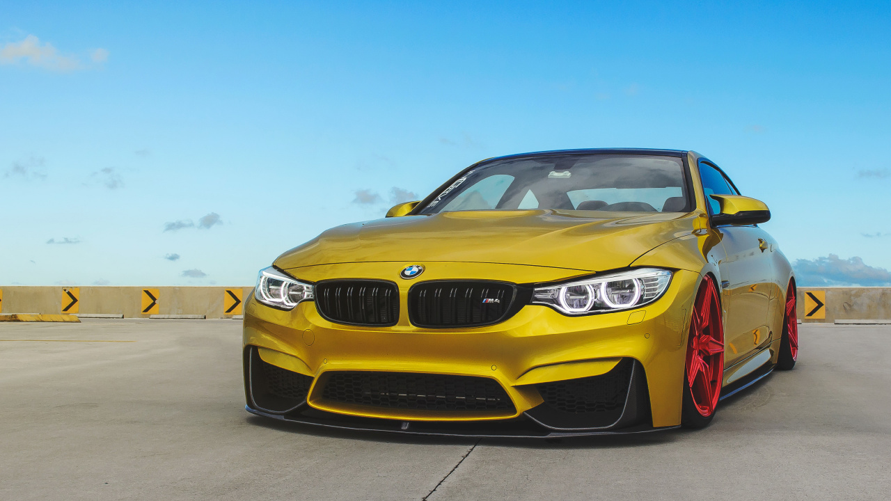 Yellow Bmw Car on Road During Daytime. Wallpaper in 1280x720 Resolution