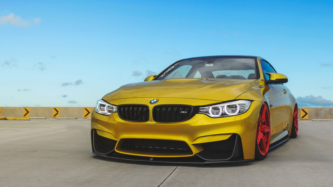 Yellow Bmw Car on Road During Daytime. Wallpaper in 1366x768 Resolution