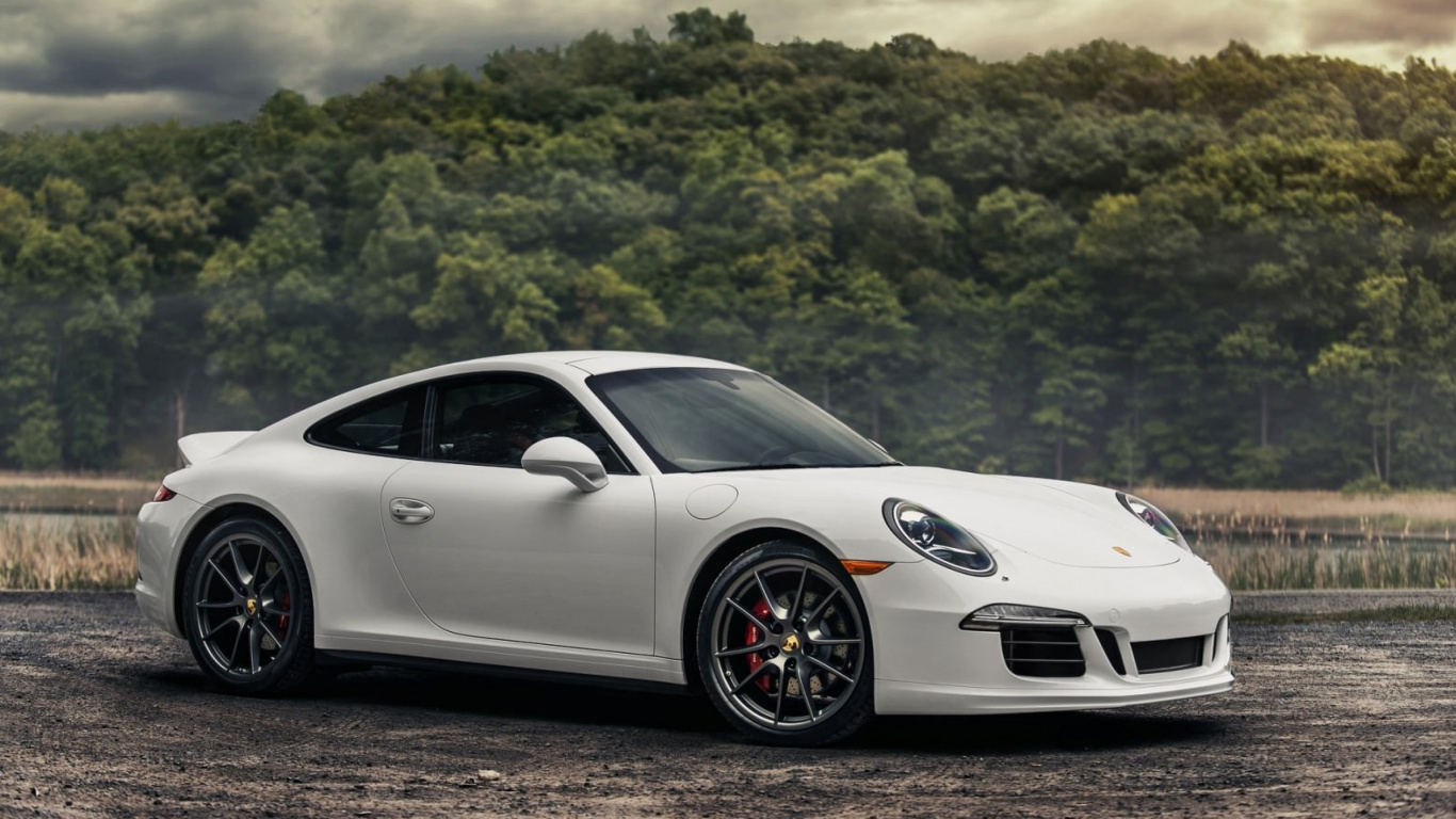 White Porsche 911 on Black Asphalt Road During Daytime. Wallpaper in 1366x768 Resolution