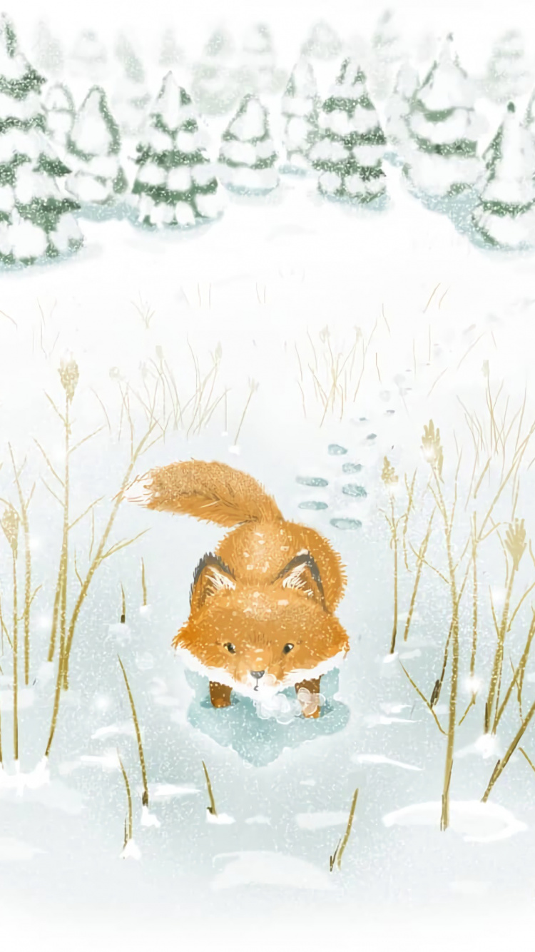 Oso Pardo en Suelo Cubierto de Nieve. Wallpaper in 750x1334 Resolution