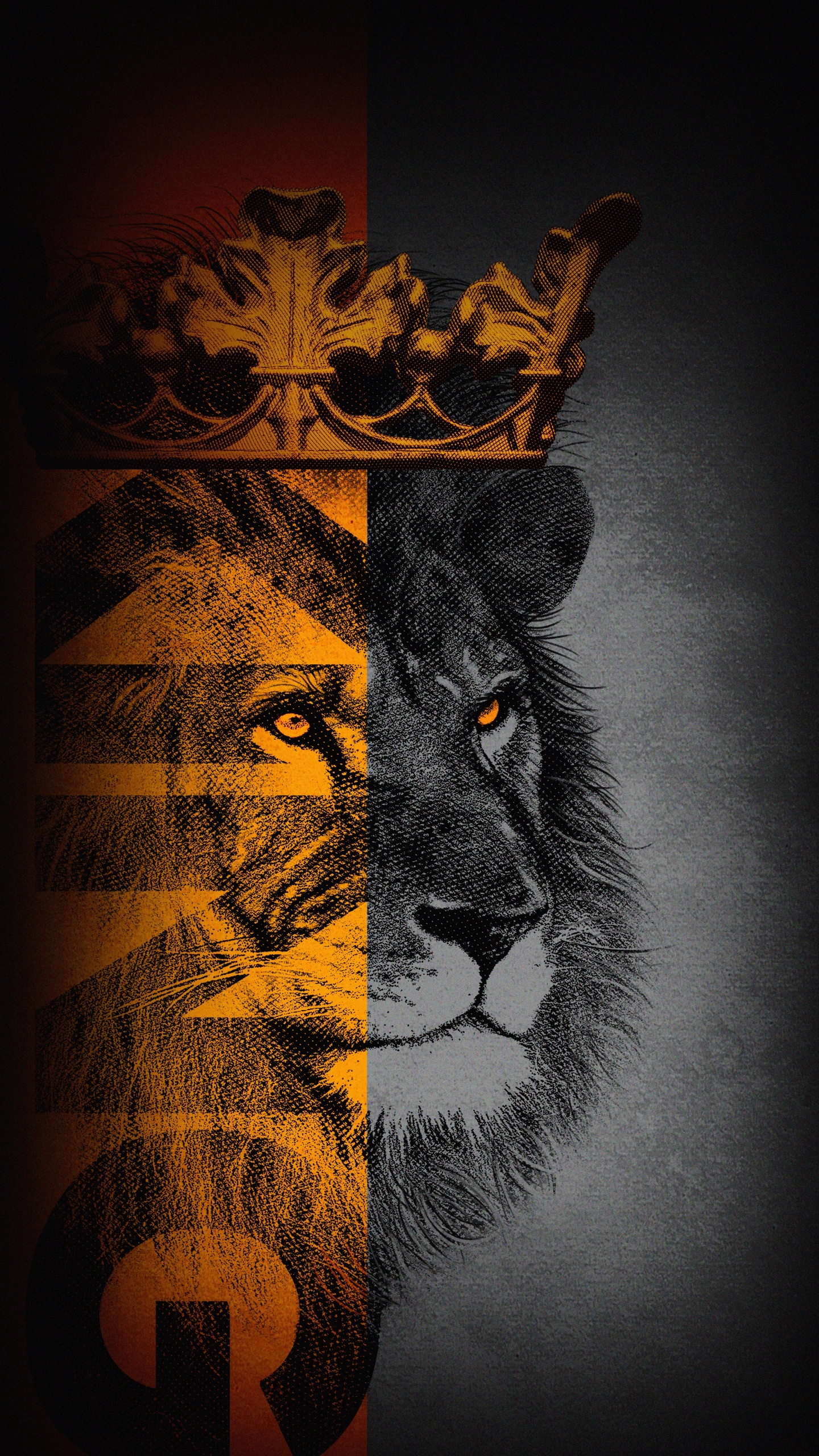 Lion, Design, Felidae, Carnivore, Art. Wallpaper in 1440x2560 Resolution