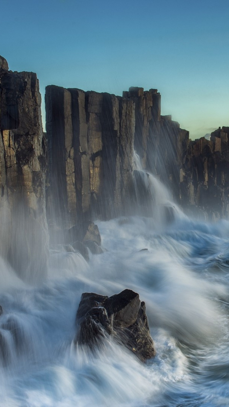 Water Falls on Rocky Mountain During Daytime. Wallpaper in 750x1334 Resolution