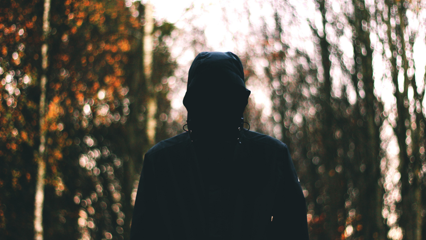 Hombre de Chaqueta Negra de Pie en el Bosque Durante el Día. Wallpaper in 1366x768 Resolution