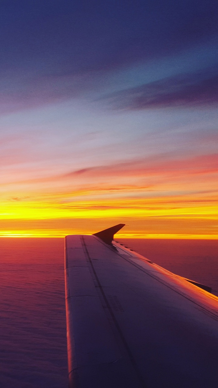 航班, 航空, 日落, 地平线, 余辉 壁纸 720x1280 允许